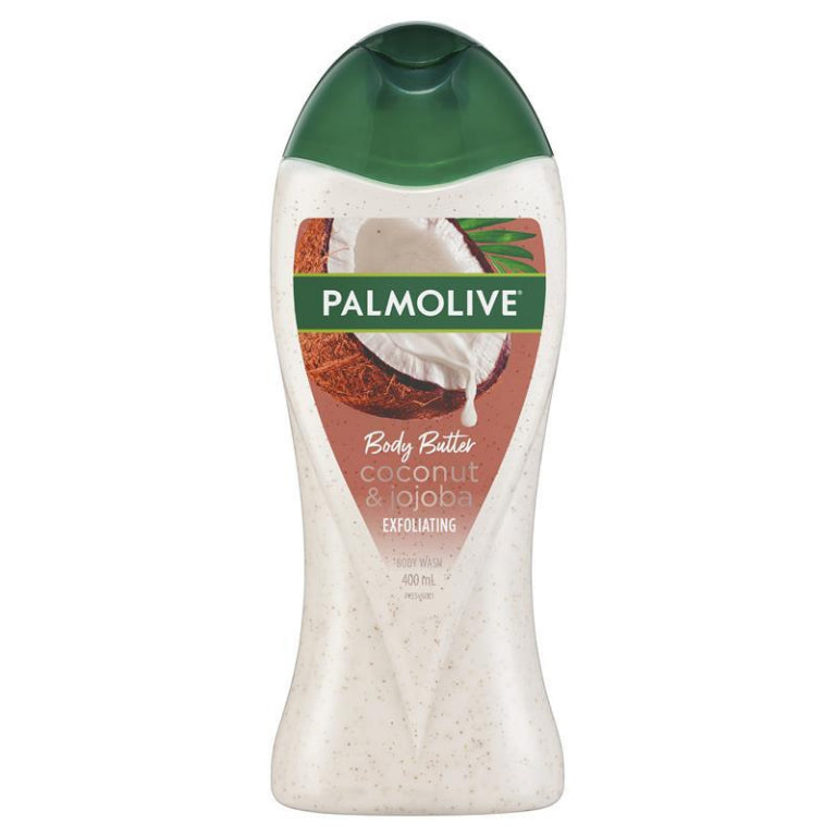 Palmolive Body Butter Coconut Scrub Jojoba Exfoliating Body Wash 400mL front image on Livehealthy HK imported from Australia