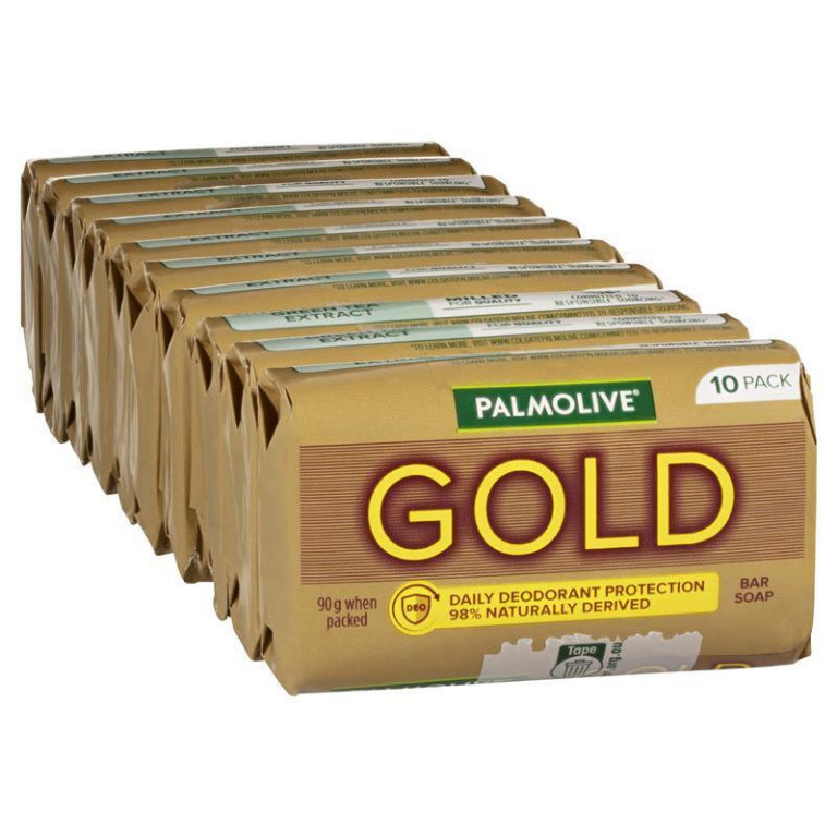 Palmolive Gold Bar Soap Daily Deodorant protection 10 pack x 90g front image on Livehealthy HK imported from Australia