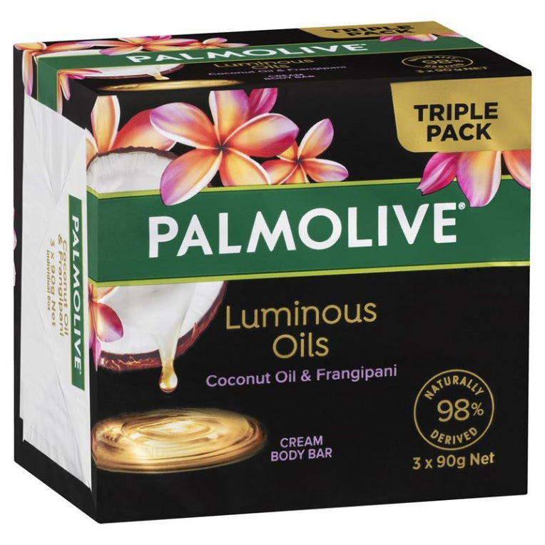 Palmolive Luminous Oils Coconut Oil & Frangipani Cream Body Bar 3 x 90g front image on Livehealthy HK imported from Australia