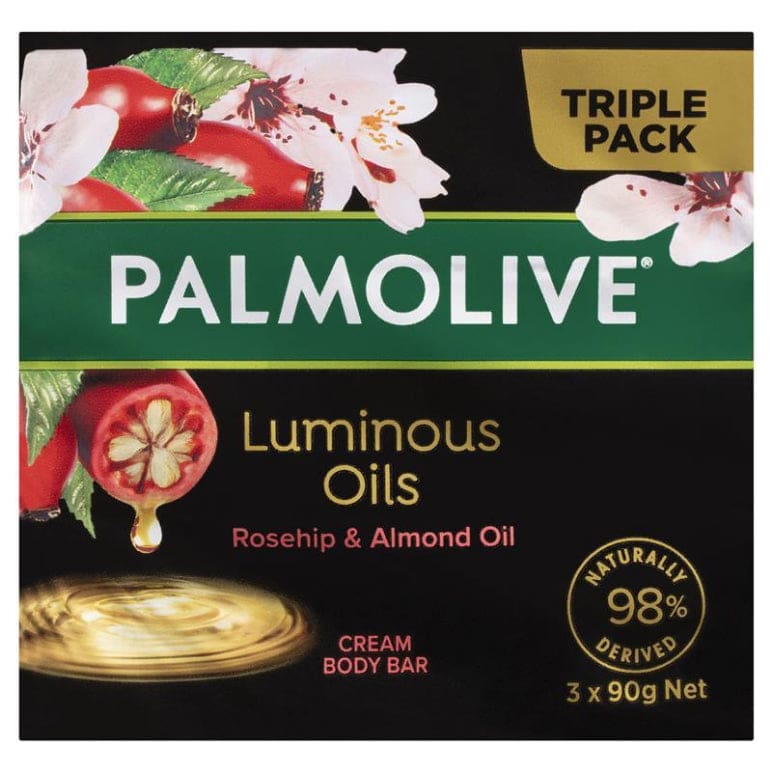 Palmolive Luminous Oils Rosehip & Almond Oil Cream Body Bar 3 x 90g front image on Livehealthy HK imported from Australia