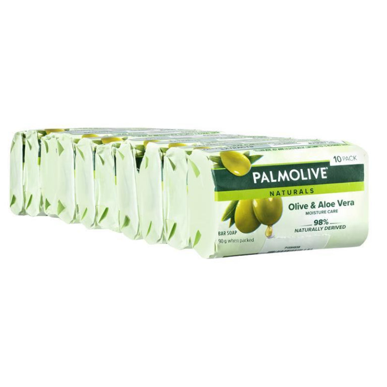 Palmolive Naturals Moisture Care Bar Soap Aloe & Olive Extracts 10 x 90g front image on Livehealthy HK imported from Australia