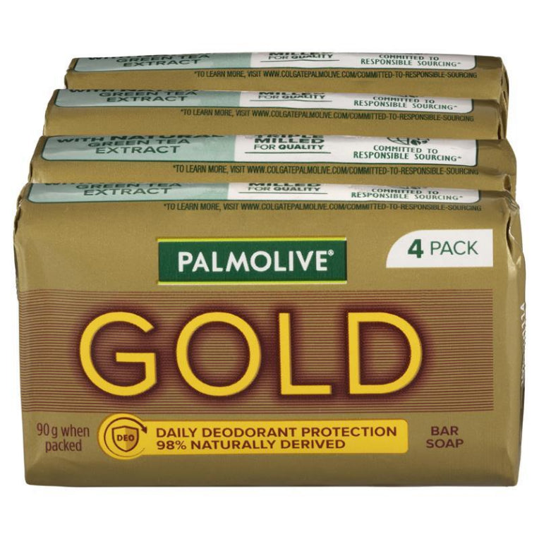 Palmolive Soap Bar Gold 90g 4 Pack front image on Livehealthy HK imported from Australia