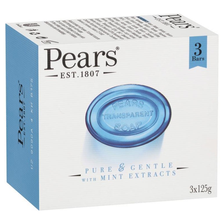 Pears Transparent Soap Pure And Gentle With Mint Extracts 3x125g front image on Livehealthy HK imported from Australia
