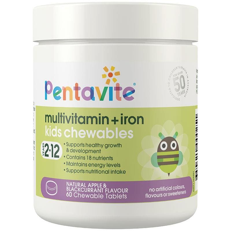 Pentavite Multivitamin + Iron Kids 60 Chewable Tablets front image on Livehealthy HK imported from Australia