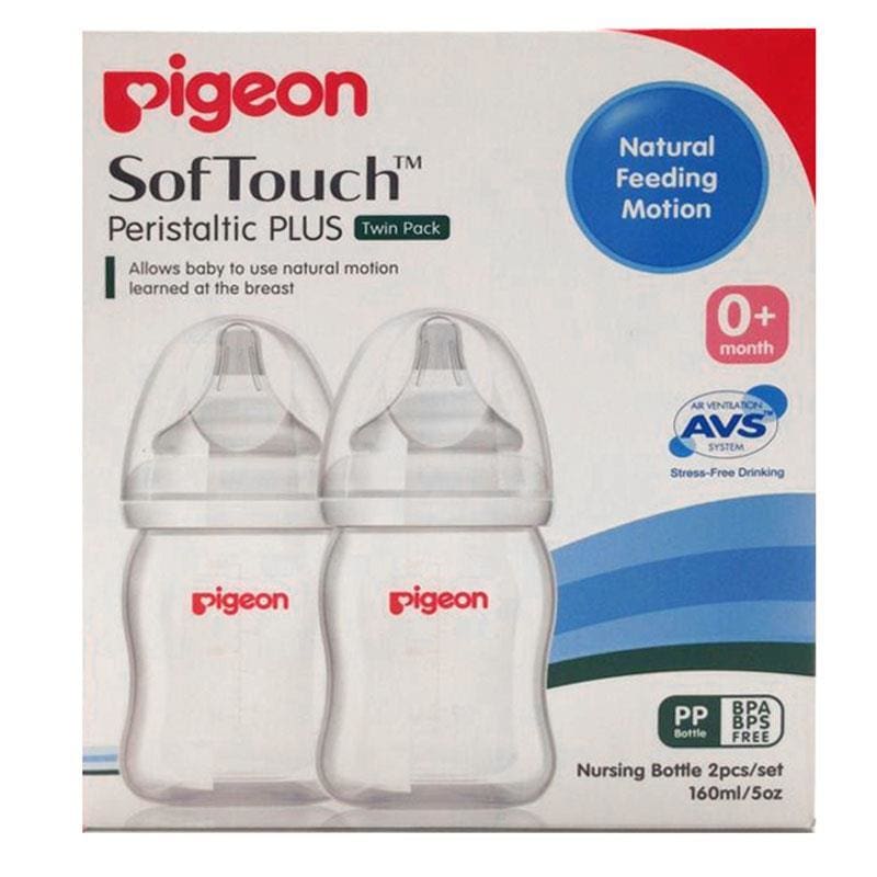 Pigeon SofTouch Peristaltic Plus PP Bottle 160ml Twin Pack front image on Livehealthy HK imported from Australia