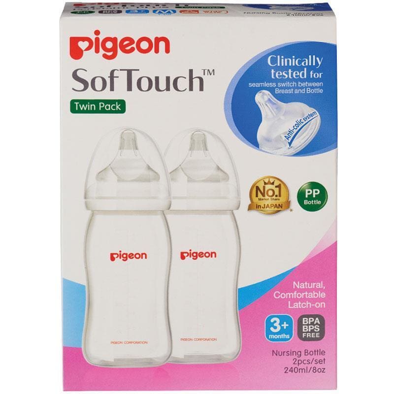 Pigeon SofTouch Peristaltic Plus PP Bottle 240ml Twin Pack front image on Livehealthy HK imported from Australia