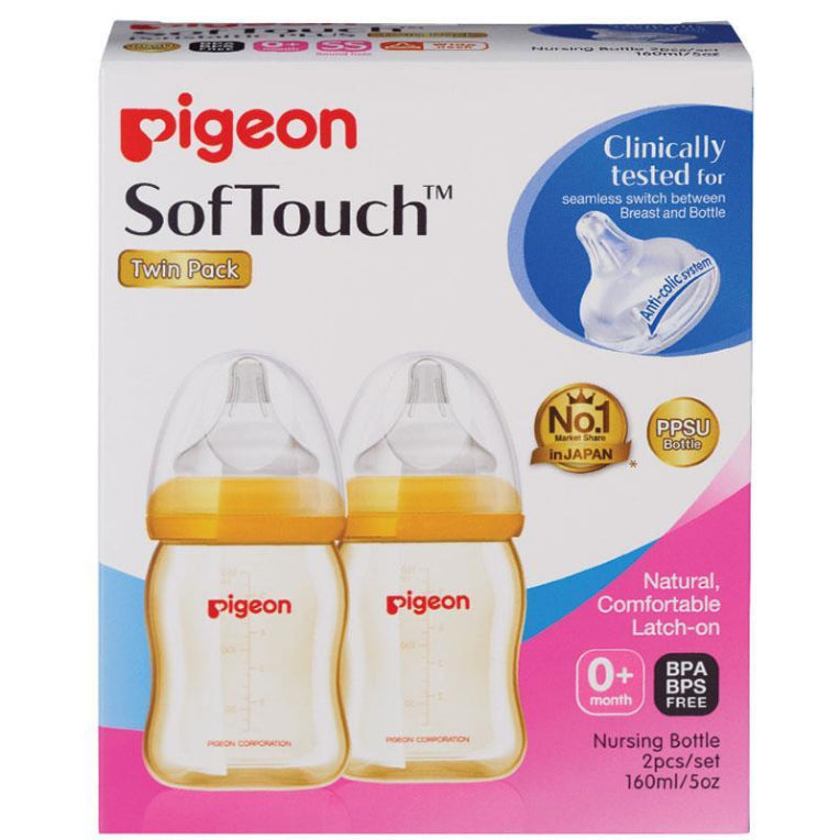 Pigeon SofTouch Peristaltic Plus PPSU Bottle 160ml Twin Pack front image on Livehealthy HK imported from Australia