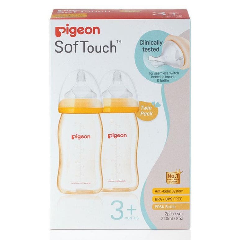 Pigeon SofTouch Peristaltic Plus PPSU Bottle 240ml Twin Pack front image on Livehealthy HK imported from Australia