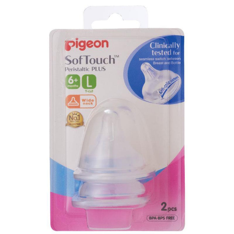 Pigeon SofTouch Peristaltic Plus Teat L 2 Pack front image on Livehealthy HK imported from Australia