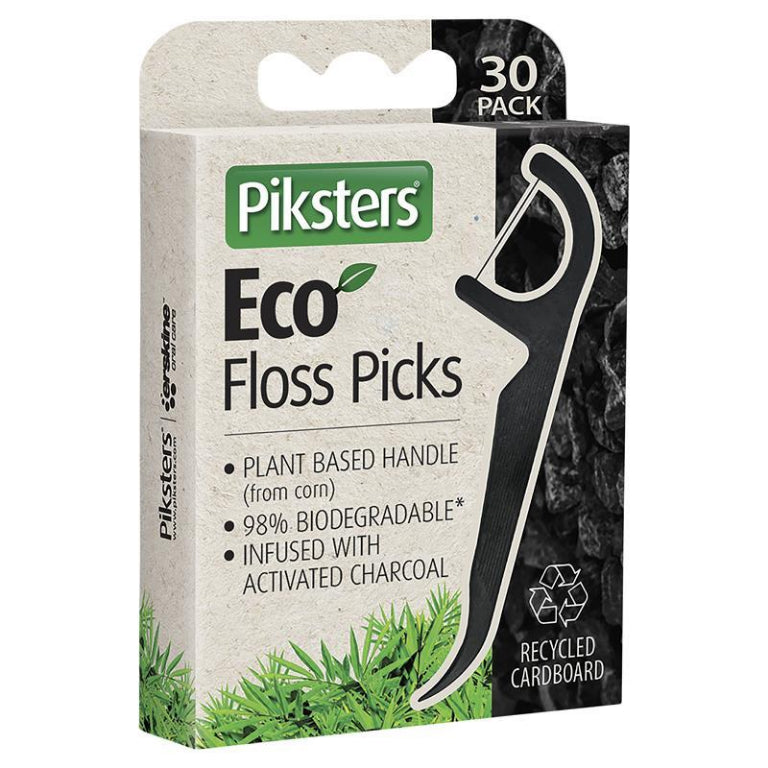 Piksters Eco Floss Pick Charcoal 30 Pack front image on Livehealthy HK imported from Australia