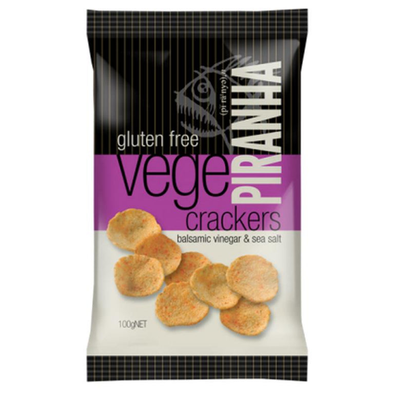 Piranha Vege Crackers Balsamic Vinegar & Sea Salt 100g front image on Livehealthy HK imported from Australia