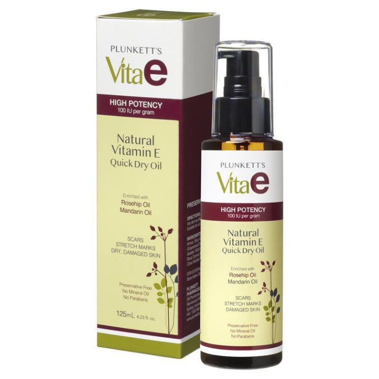 Plunkett's Vita E Natural Vitamin E Quick Dry Oil 125ml front image on Livehealthy HK imported from Australia