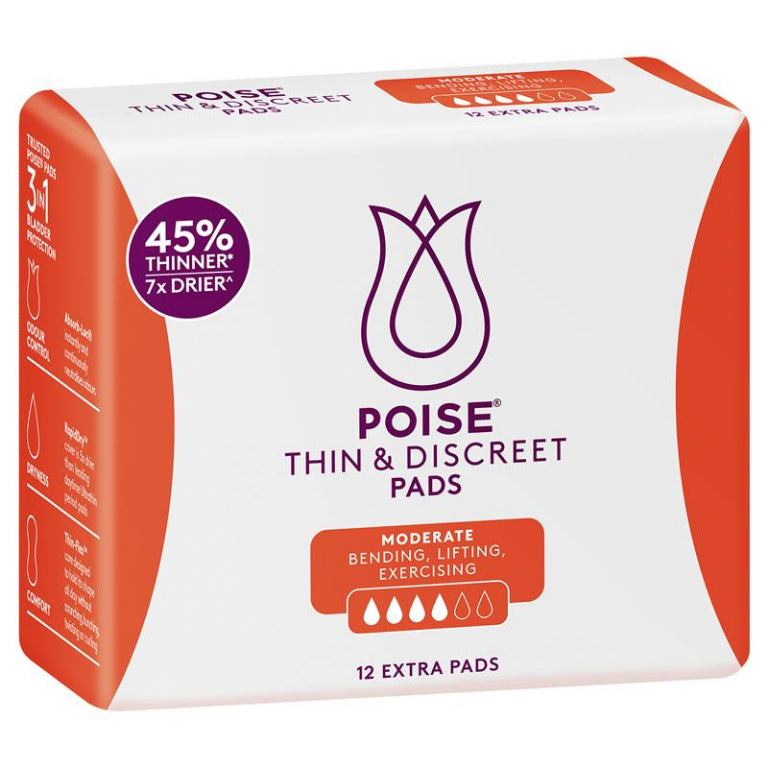 Poise Discreet Pad Extra 12 Pack front image on Livehealthy HK imported from Australia