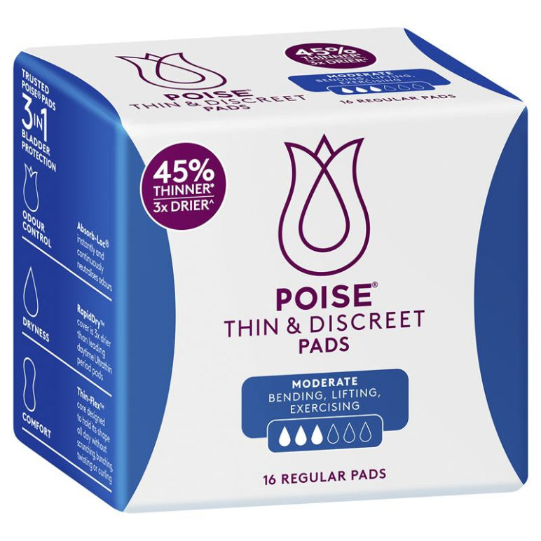 Poise Discreet Pad Regular 16 Pack front image on Livehealthy HK imported from Australia