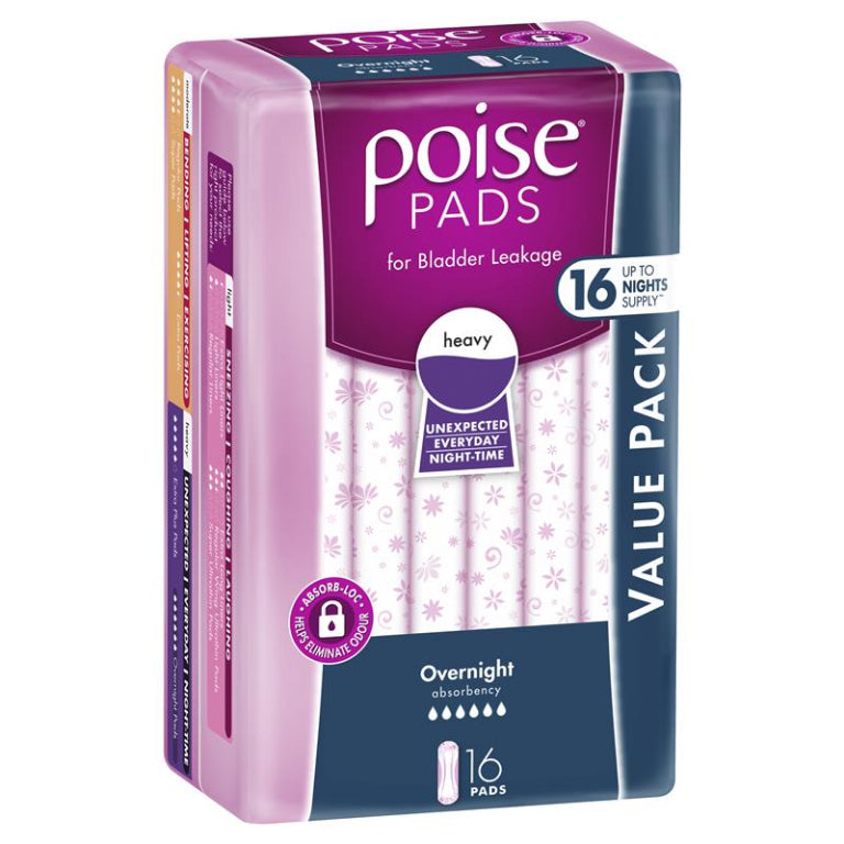 Poise Pads Overnight 16 Bulk Pack front image on Livehealthy HK imported from Australia