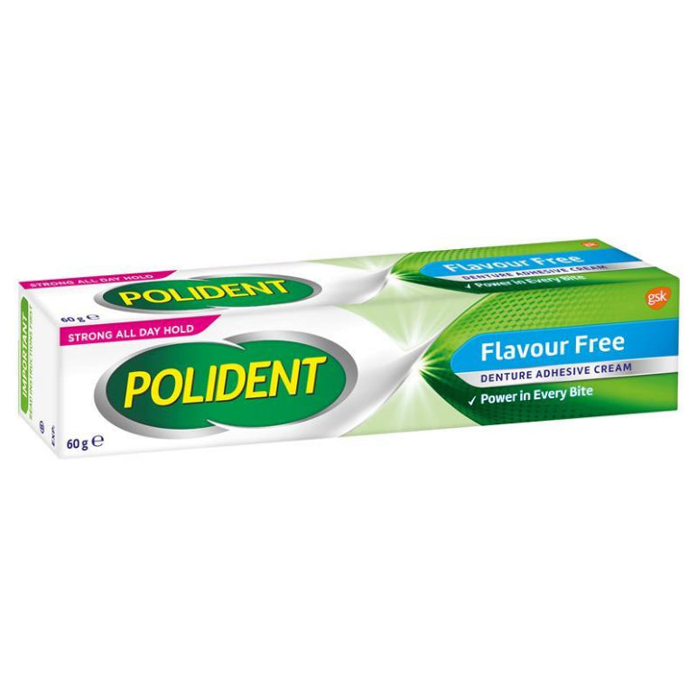 Polident Denture Adhesive Cream Flavour Free 60g front image on Livehealthy HK imported from Australia