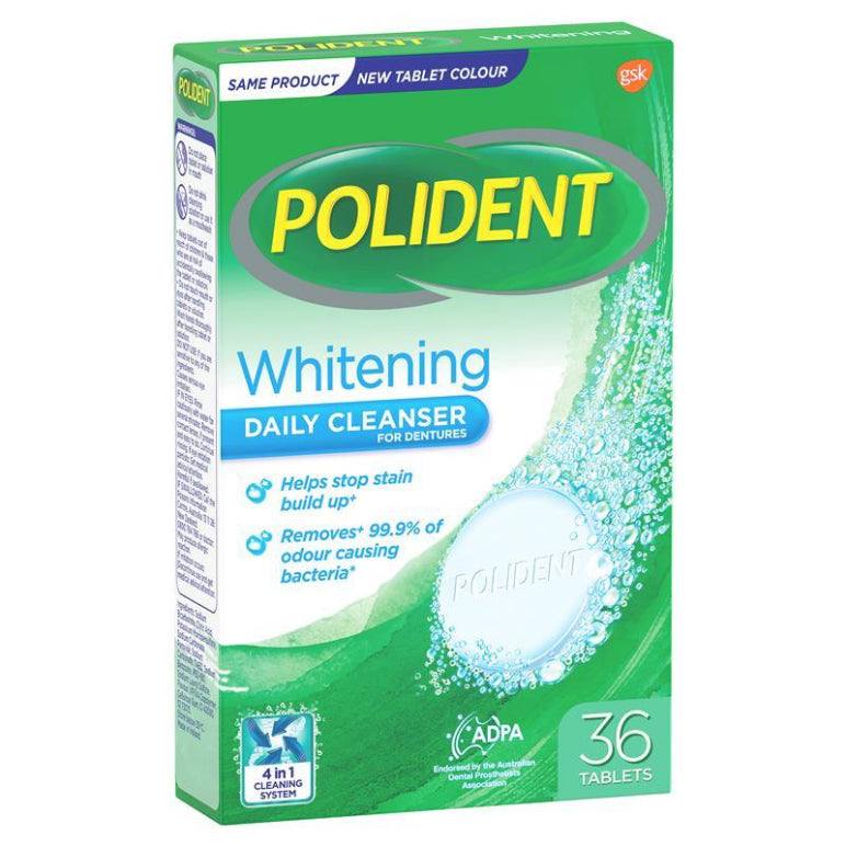 Polident Denture Cleanser Whitening Tablets 36 front image on Livehealthy HK imported from Australia