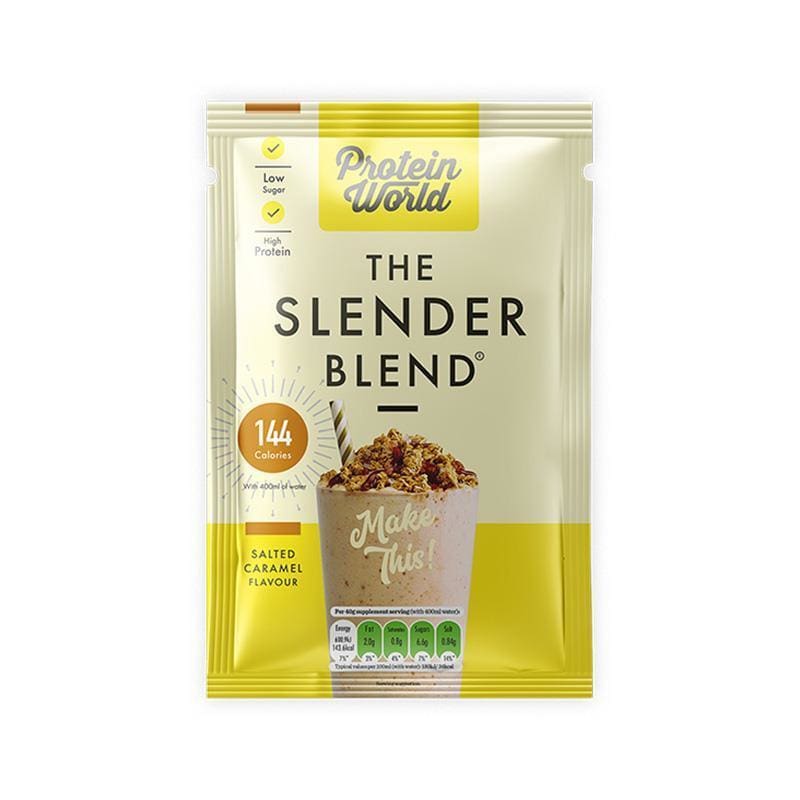 Protein World The Slender Blend Salted Caramel Sachet 40g front image on Livehealthy HK imported from Australia
