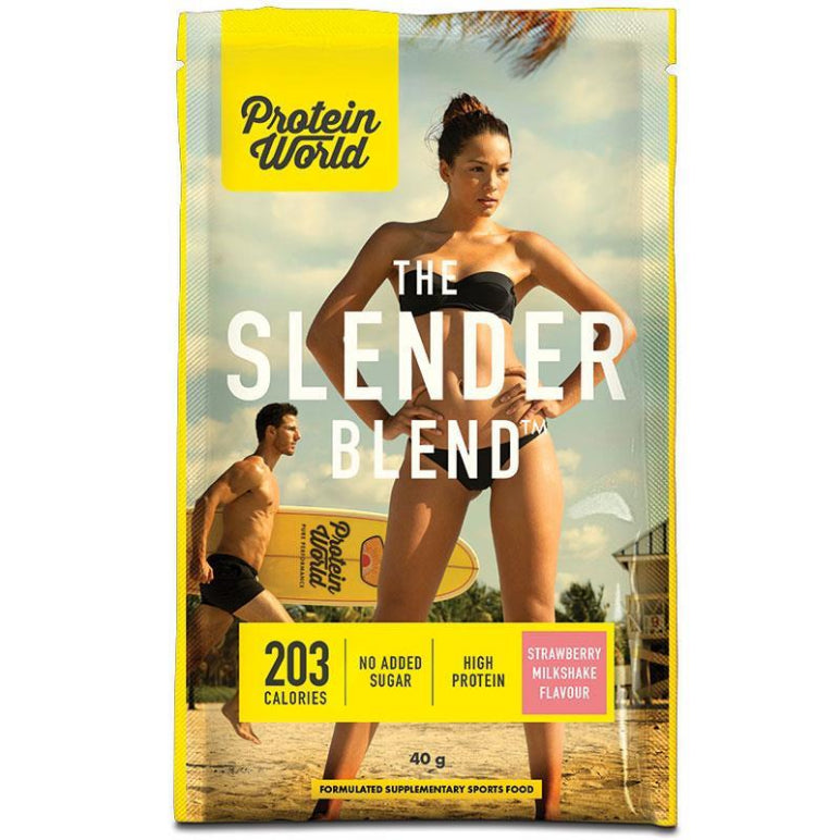 Protein World The Slender Blend Strawberry Sachet 40g front image on Livehealthy HK imported from Australia