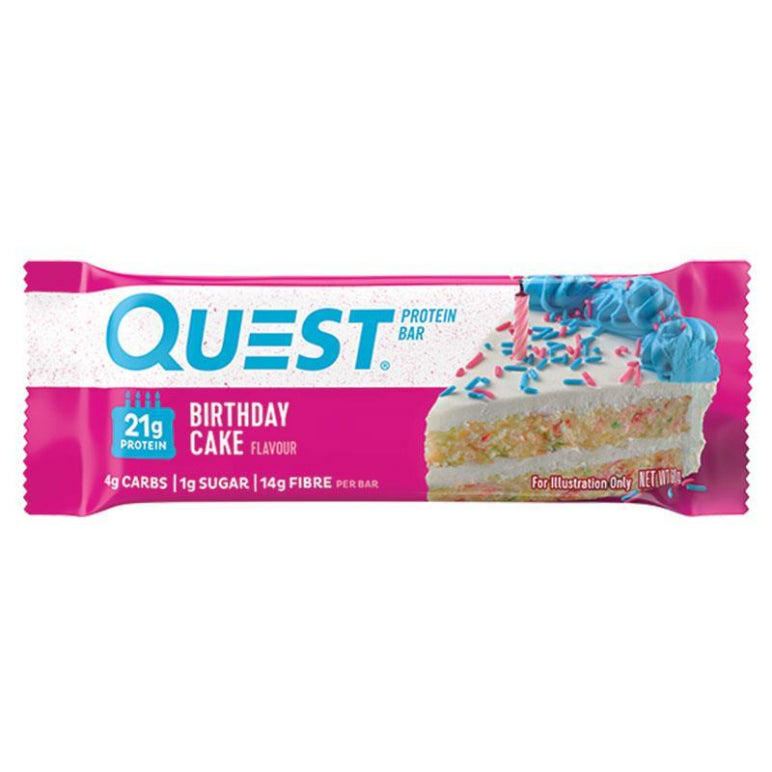 Quest Protein Bar Birthday Cake 60g front image on Livehealthy HK imported from Australia
