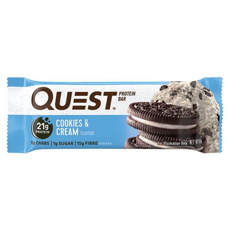 Quest Protein Bar Cookies and Cream 60g front image on Livehealthy HK imported from Australia