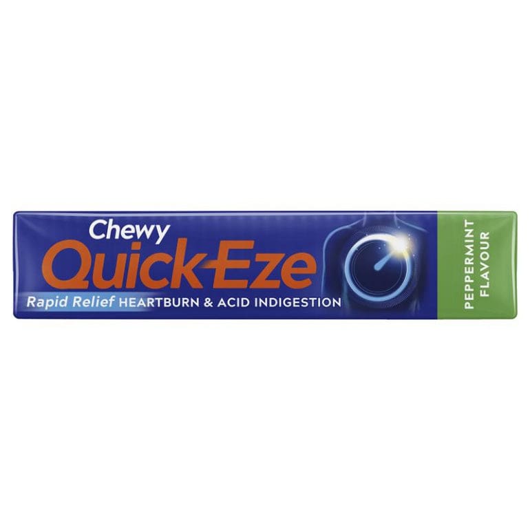 Quick-Eze Peppermint Chewy Antacid 8 Tablet front image on Livehealthy HK imported from Australia