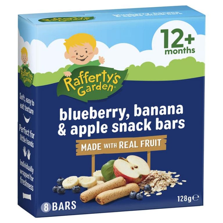 Raffertys Garden 12+ Months Fruit Snack Blueberry Banana & Apple 128g front image on Livehealthy HK imported from Australia