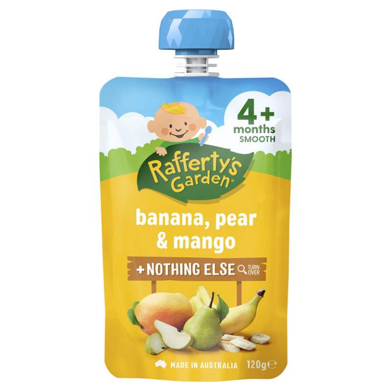 Raffertys Garden 4 Months Banana Pear & Mango 120g front image on Livehealthy HK imported from Australia
