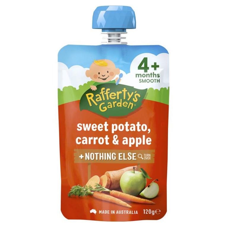 Raffertys Garden 4 Months Sweet Potato Carrot & Apple 120g front image on Livehealthy HK imported from Australia