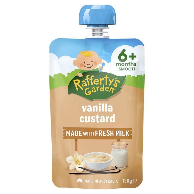 Raffertys Garden 6+ Months Vanilla Custard 120g front image on Livehealthy HK imported from Australia
