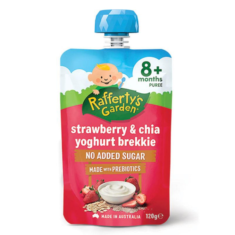 Raffertys Garden Strawberry & Chia Yoghurt Brekkie 120g front image on Livehealthy HK imported from Australia