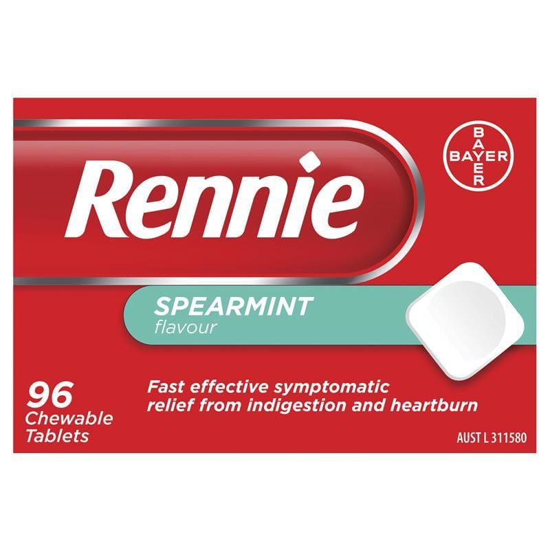 Rennie Indigestion and Heartburn Relief Spearmint 96 Chewable Tablets front image on Livehealthy HK imported from Australia