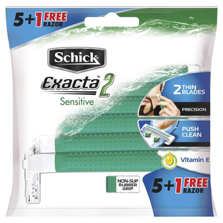 Schick Exacta2 Sensitive 5+1 Disposable Mens Razors front image on Livehealthy HK imported from Australia