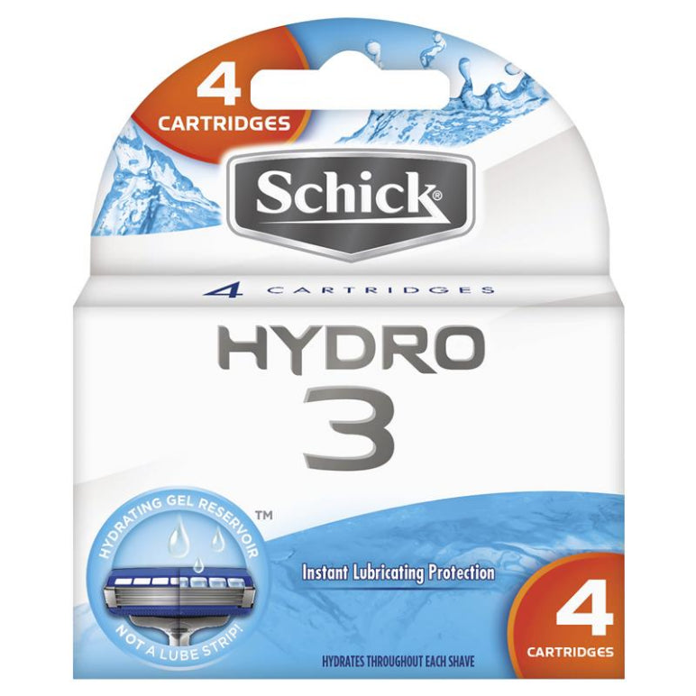 Schick Hydro 3 Mens Refill Razor Blades 4pk front image on Livehealthy HK imported from Australia