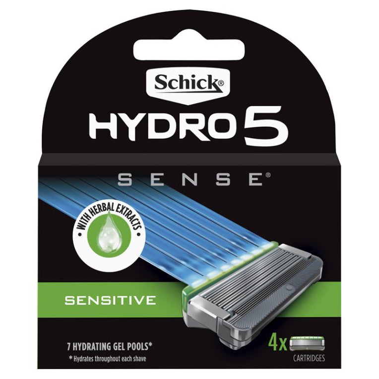Schick Hydro 5 Sense Sensitive Mens Refill Razor Blades 4pk front image on Livehealthy HK imported from Australia