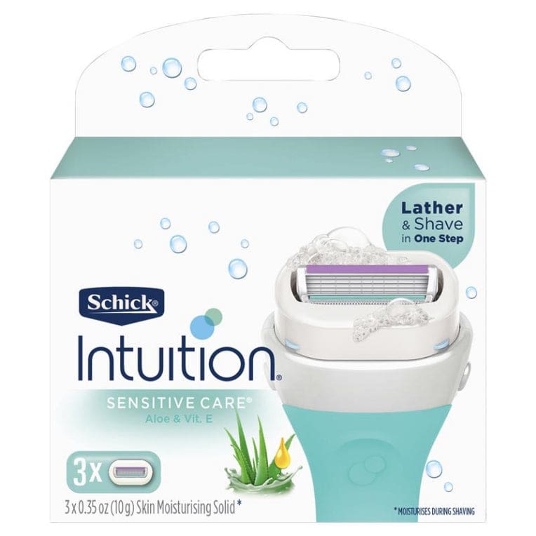 Schick Intuition Naturals Sensitive Care Cartridges 3pk front image on Livehealthy HK imported from Australia
