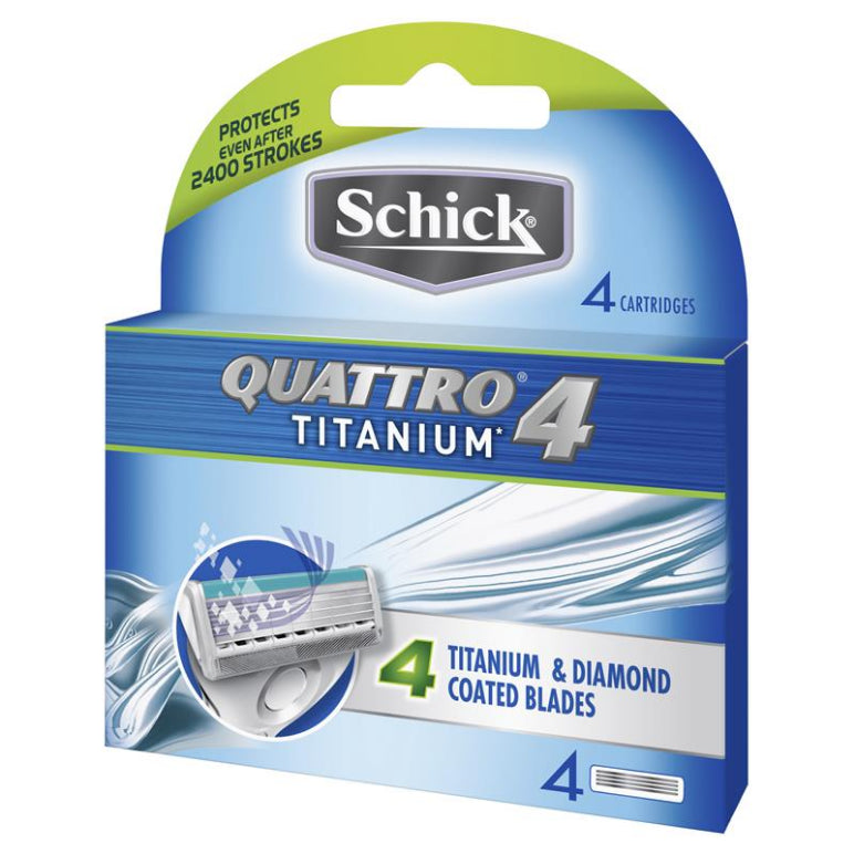 Schick Quattro 4 Titanium Mens Refill Razor Blades 4pk front image on Livehealthy HK imported from Australia