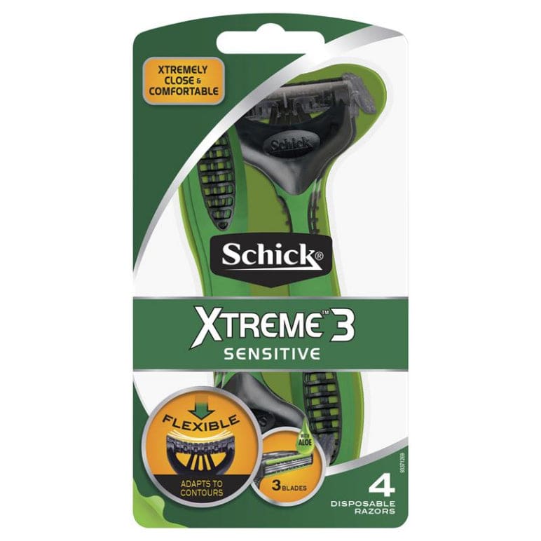 Schick Xtreme 3 Sensitive Mens Disposable Razors 4pk front image on Livehealthy HK imported from Australia