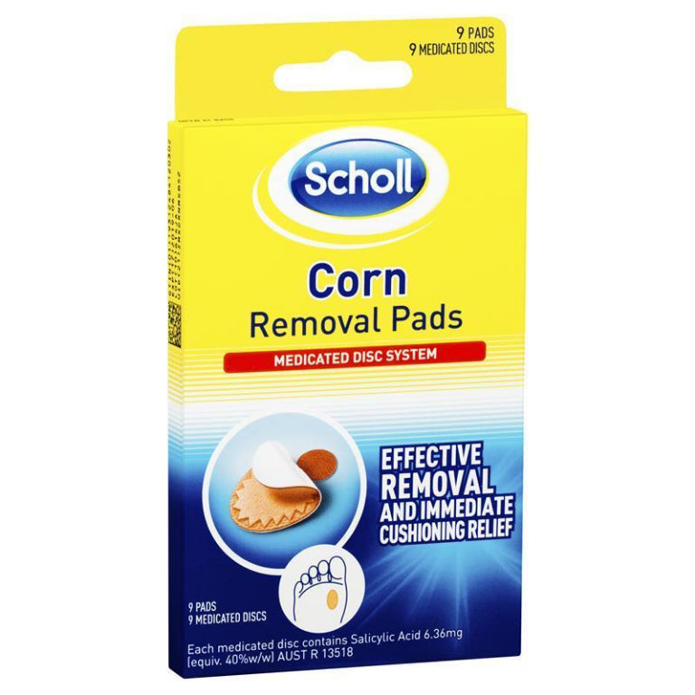Scholl Corn Removal Medicated Disc Pads System 9 Pack front image on Livehealthy HK imported from Australia