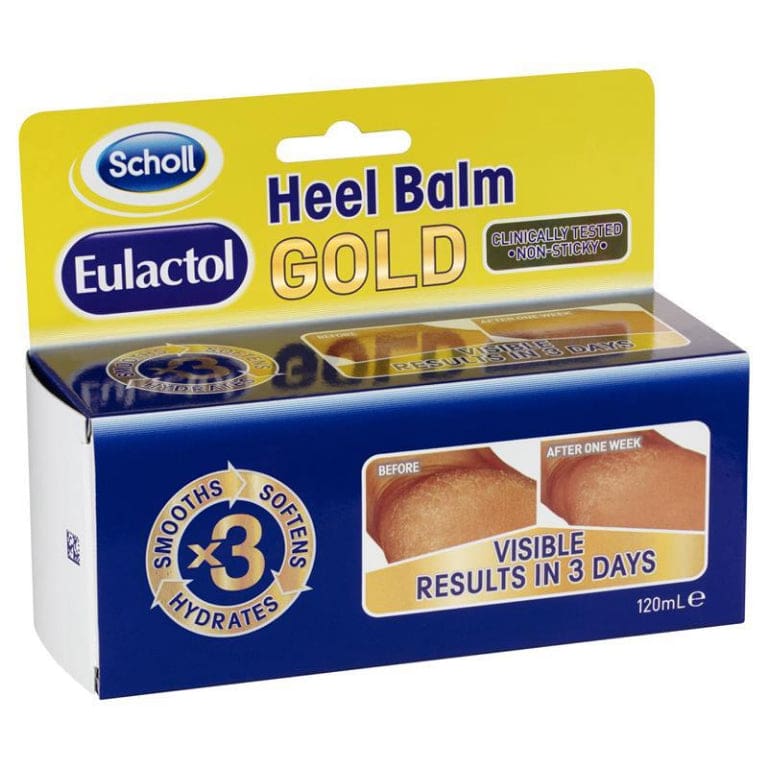 Scholl Eulactol Foot Heel Balm Gold 120ml - Rough Dry or Cracked Skin front image on Livehealthy HK imported from Australia