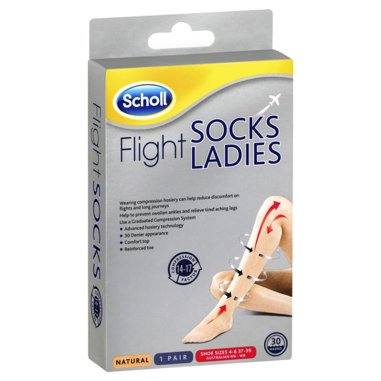 Scholl Flight Socks Natural Ladies 6-8 front image on Livehealthy HK imported from Australia