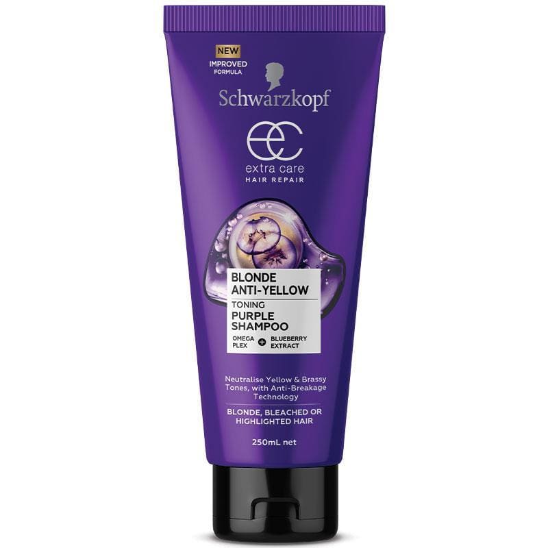 Schwarzkopf Extra Care Blonde Anti-Yellow Toning Purple Shampoo 250ml front image on Livehealthy HK imported from Australia