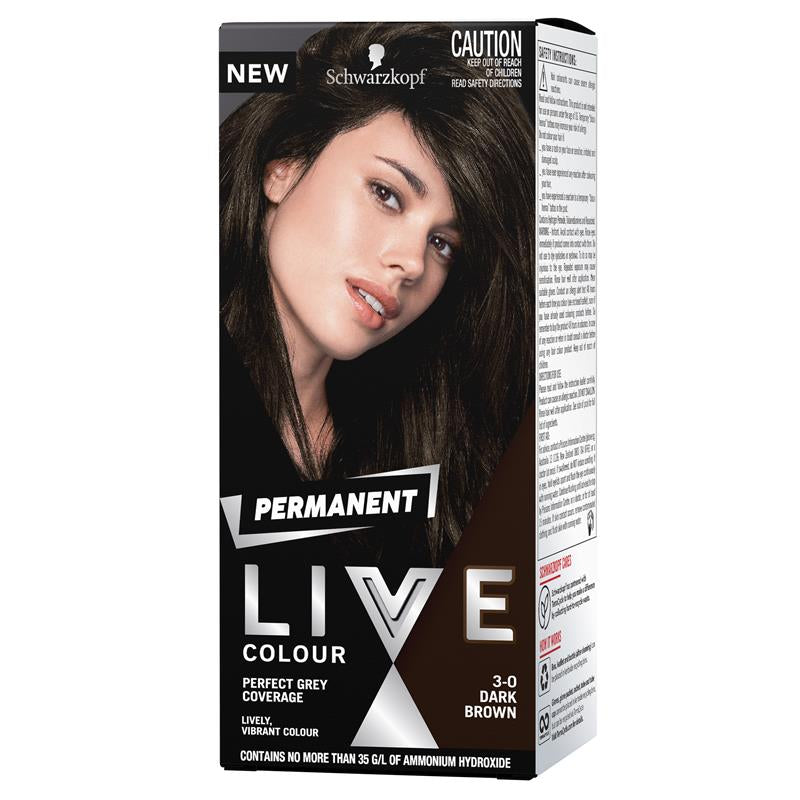 Schwarzkopf Live Colour Permanent 3.0 Dark Brown front image on Livehealthy HK imported from Australia