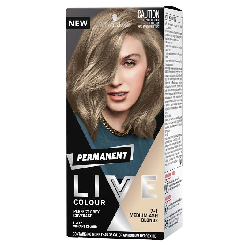 Schwarzkopf Live Colour Permanent 7.1 Medium Ash Blonde front image on Livehealthy HK imported from Australia