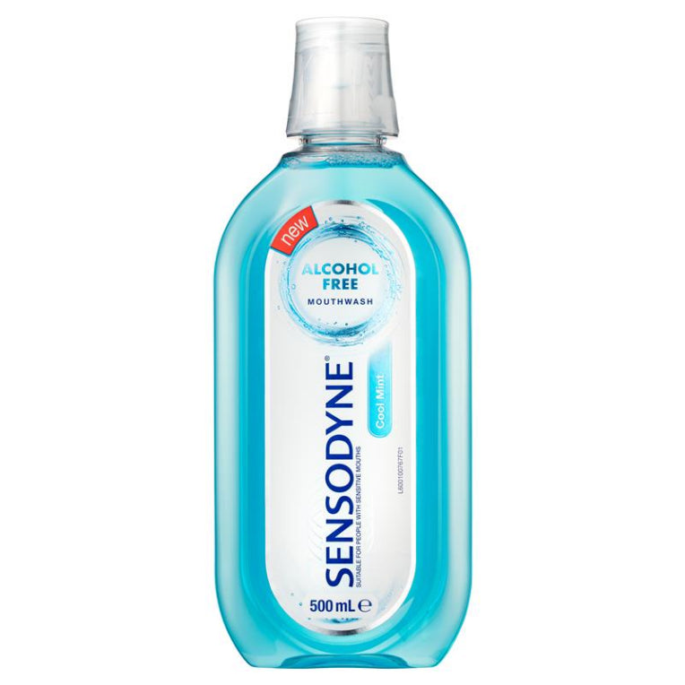 Sensodyne Sensitive Cool Mint Gentle Mouthwash 500 mL front image on Livehealthy HK imported from Australia
