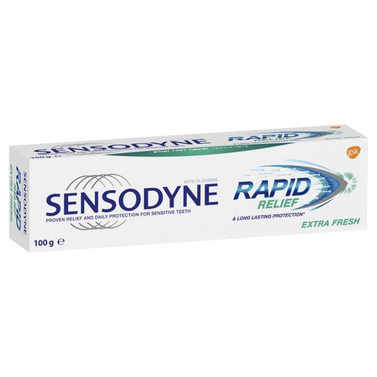 Sensodyne Sensitive Teeth Pain Rapid Relief Extra Fresh Toothpaste 100g front image on Livehealthy HK imported from Australia