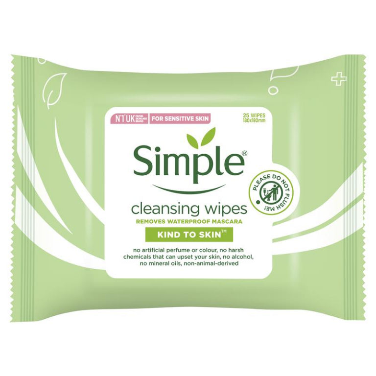 Simple Kind To Skin Facial Wipes Cleansing 25 Wipes front image on Livehealthy HK imported from Australia