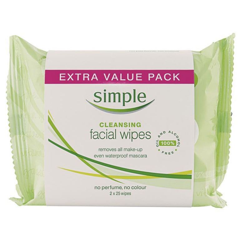 Simple Kind To Skin Facial Wipes Cleansing Twin Pack 50 Wipes front image on Livehealthy HK imported from Australia