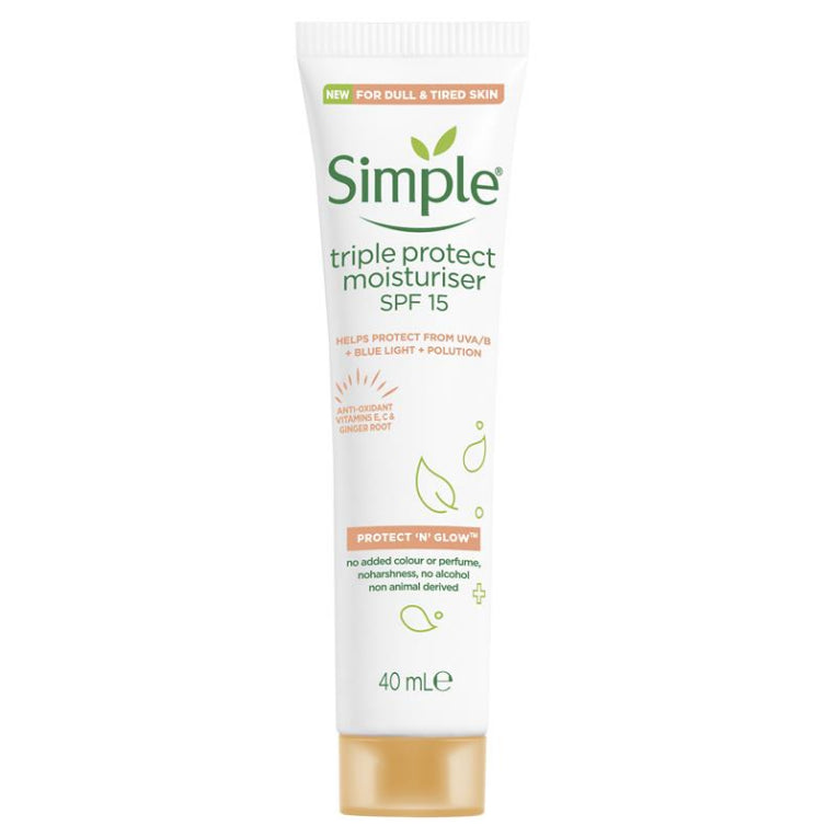 Simple Protect N Glow Triple Protect Moisturiser SPF 15 40ml front image on Livehealthy HK imported from Australia