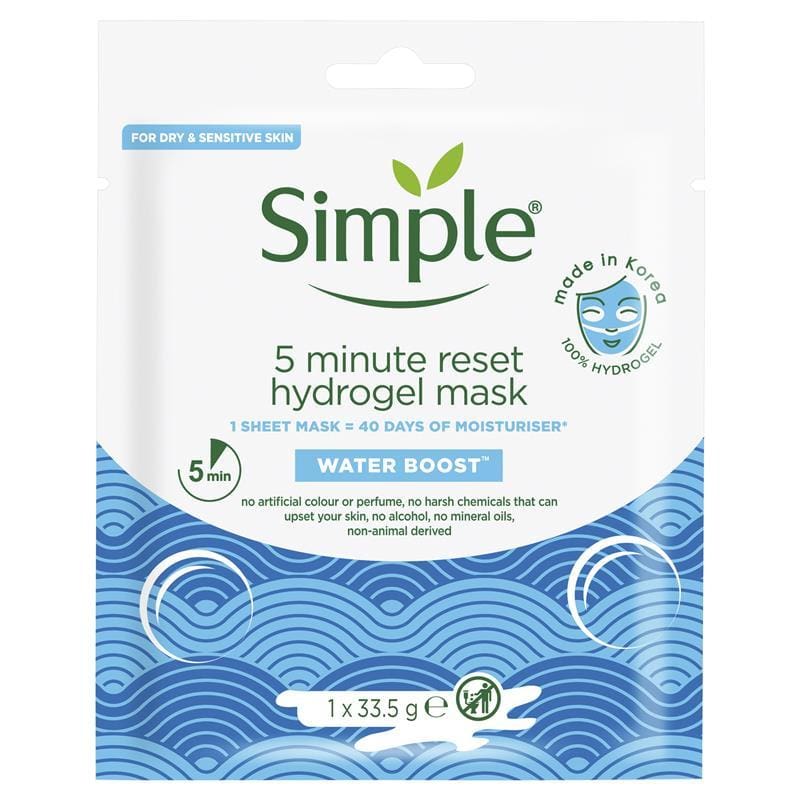 Simple Water Boost Hydration Reset Facial Sheet Mask 33g front image on Livehealthy HK imported from Australia